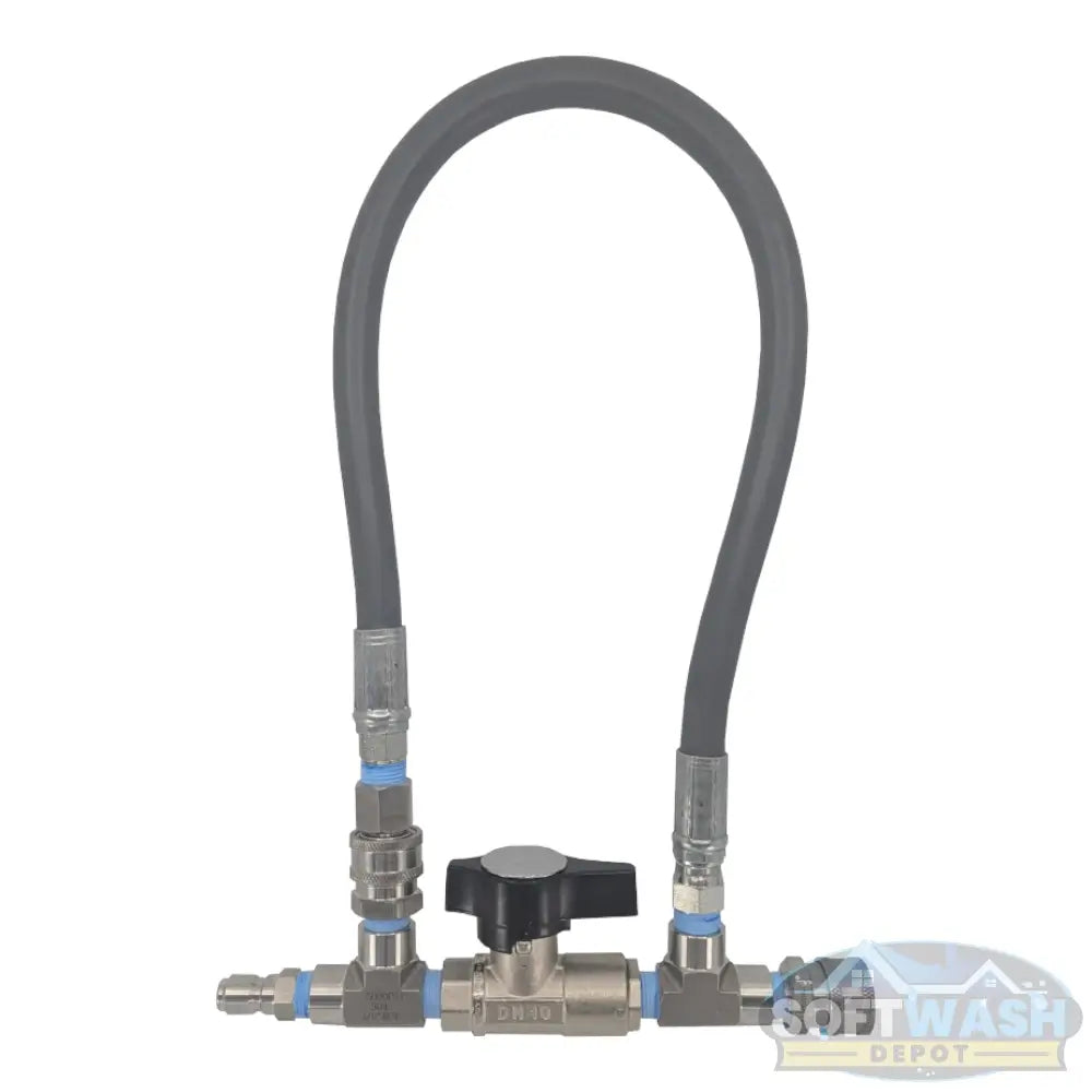 Downstream injector bypass kit 3/8 inch with DN-10 stainless ball valve, General Pump injector, quick connects, and chemical control hose for pressure washing and soft wash systems. - Soft Wash Depot