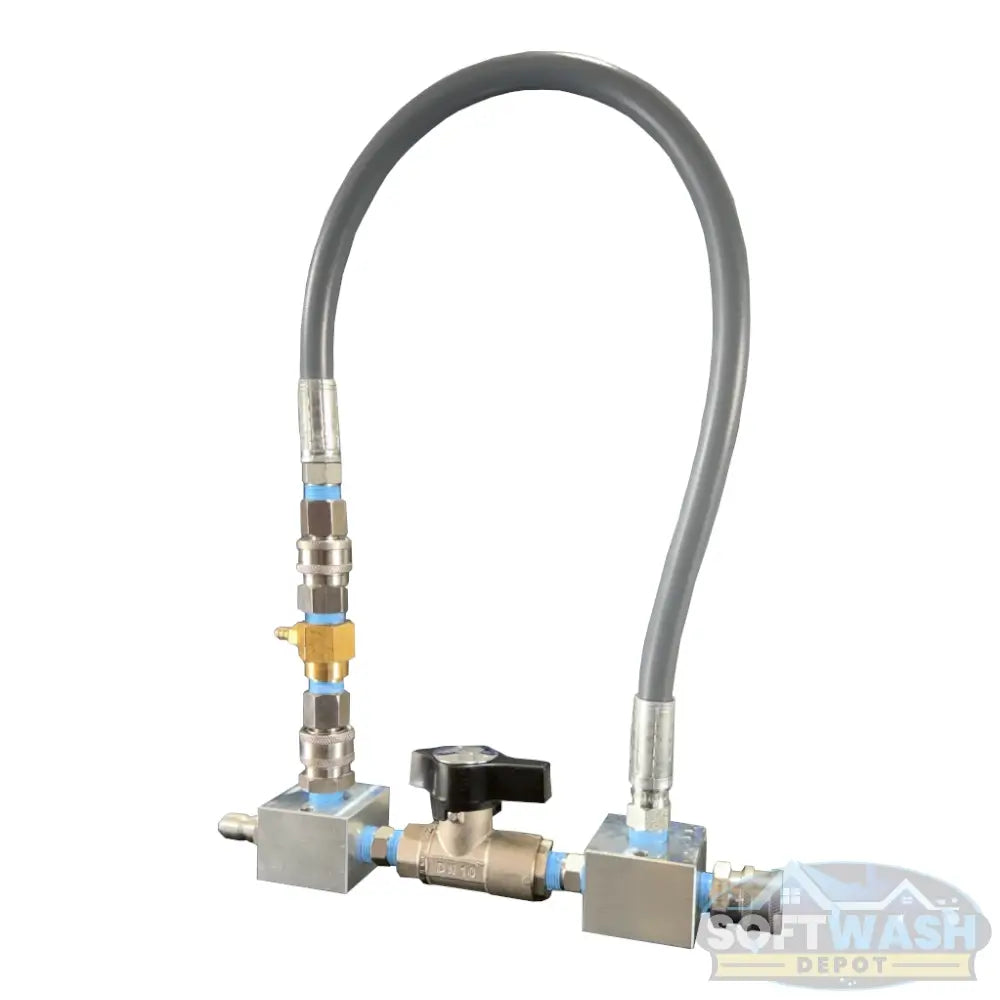Downstream Injector Bypass Kit with Aluminum Blocks - Premium pre-assembled pressure washing bypass system featuring stainless steel quick connects, chemical-resistant hose, and high-flow valve for efficient downstream injection control. - Soft Wash Depot