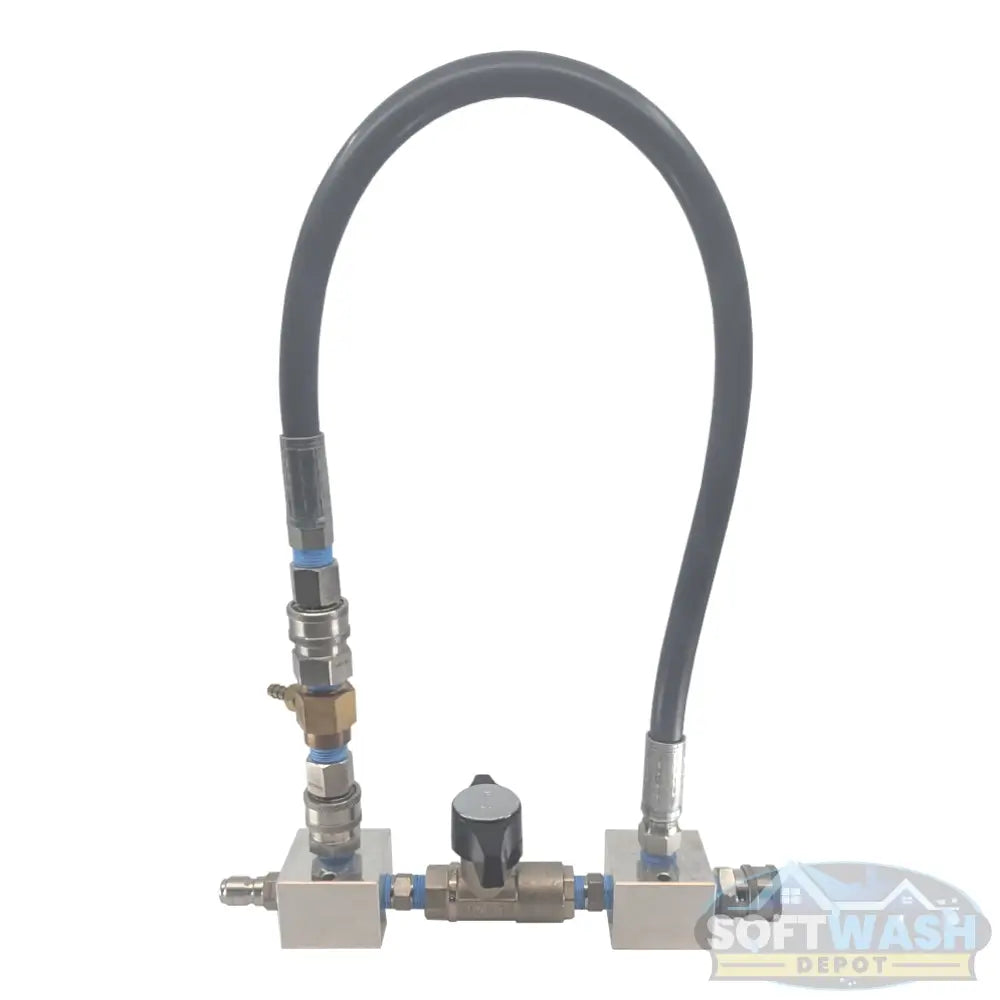 Downstream Injector Bypass Kit with Aluminum Blocks - Premium pre-assembled pressure washing bypass system featuring stainless steel quick connects, chemical-resistant hose, and high-flow valve for efficient downstream injection control. - Soft Wash Depot