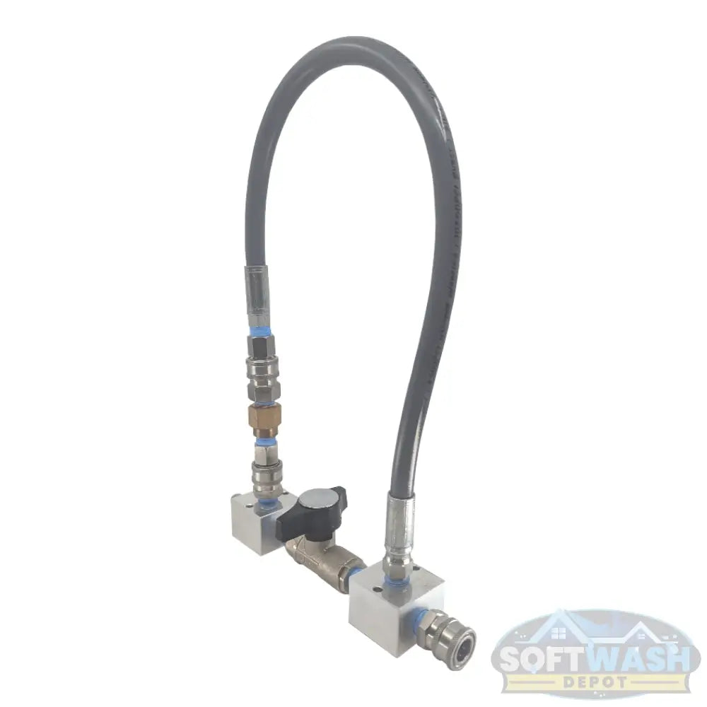 Downstream Injector Bypass Kit with Aluminum Blocks - Premium pre-assembled pressure washing bypass system featuring stainless steel quick connects, chemical-resistant hose, and high-flow valve for efficient downstream injection control. - Soft Wash Depot