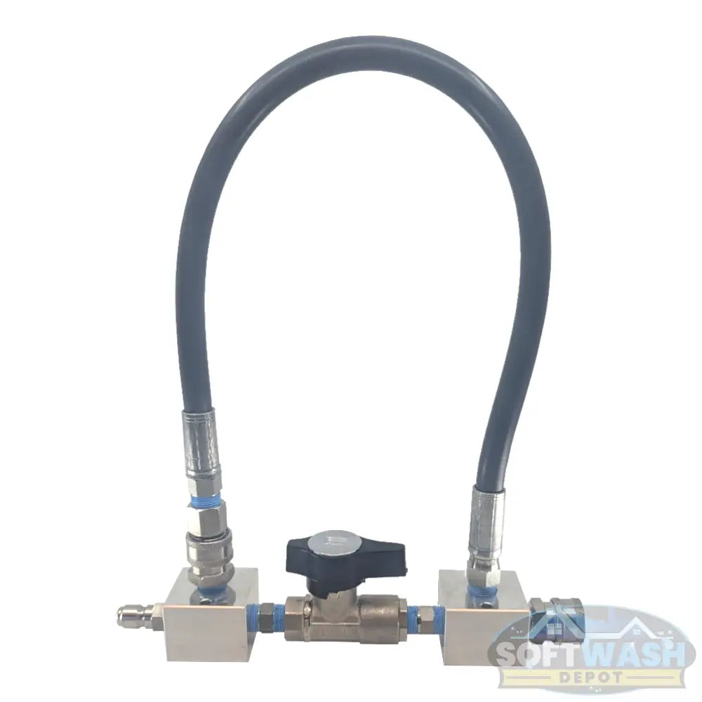 Downstream Injector Bypass Kit with Aluminum Blocks - Premium pre-assembled pressure washing bypass system featuring stainless steel quick connects, chemical-resistant hose, and high-flow valve for efficient downstream injection control. - Soft Wash Depot