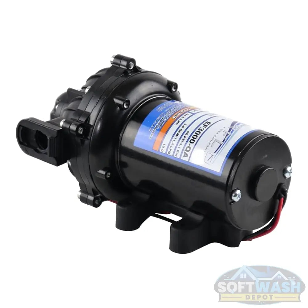 Everflo 12V on-demand diaphragm sprayer pump with 3.0 GPM flow rate and 60 PSI output. - Soft Wash Depot