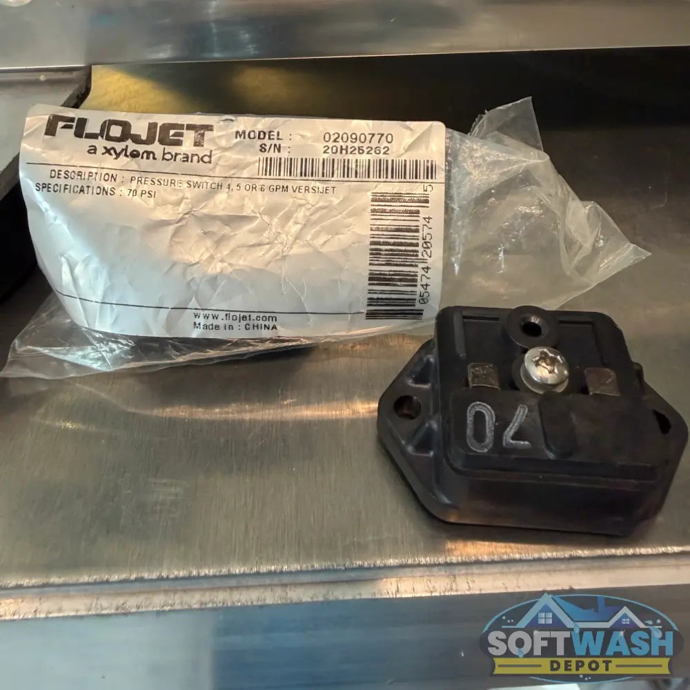 FLOJET VersiJet 70 PSI pressure switch replacement for 4.5 GPM and 6 GPM pumps used in soft wash and chemical spraying systems. - Soft Wash Depot