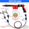 Garden Hose Foam Cannon Kit with 1000ml soap bottle, adjustable foam spray nozzle, hose connectors, wash mitt, towel, and car cleaning accessories. - Soft Wash Depot