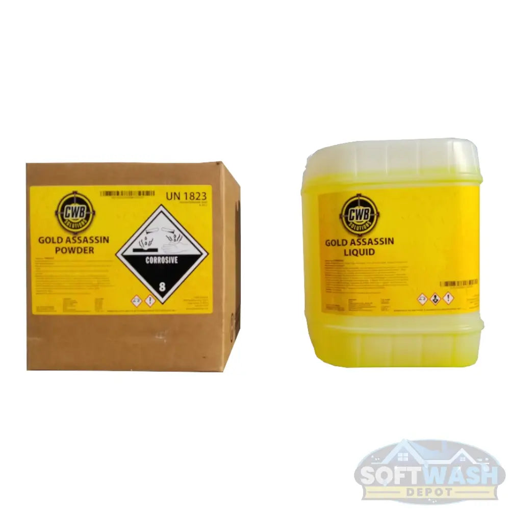Gold Assassin heavy duty degreaser removing oil and grease from decorative concrete and stone flooring. - Soft Wash Depot