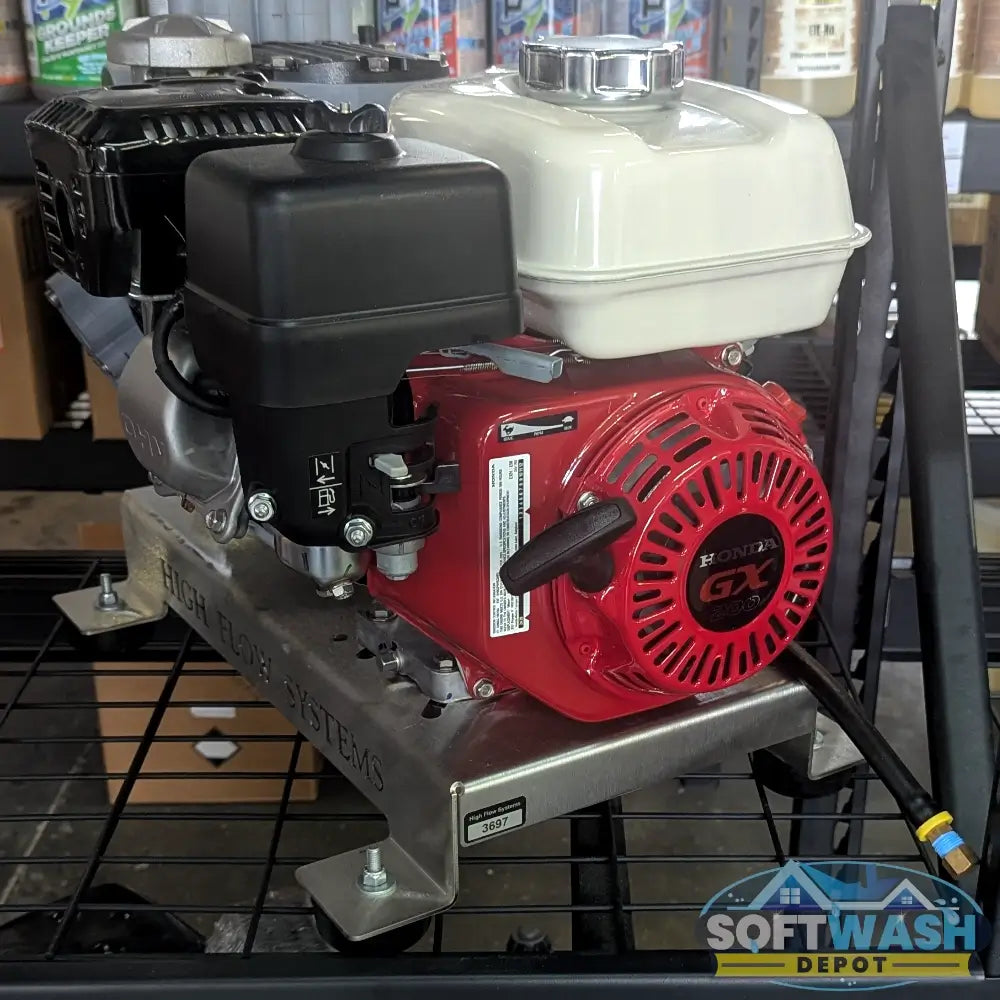 Honda with Comet P40 Softwash Skid - New Version - professional soft wash system featuring a Honda engine and Comet P40 pump mounted on a high-flow aluminum skid for durable and efficient cleaning. - Soft Wash Depot