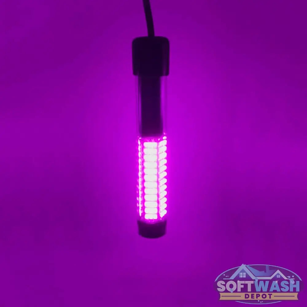 Purple LED tank lights mounted on a soft wash or pressure washing tank, providing bright illumination for equipment visibility and nighttime operation. - Soft Wash Depot