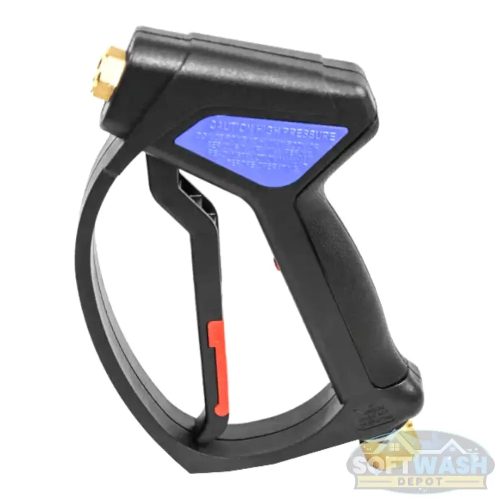 MTM Hydro SG28 Easy Hold pressure washer spray gun with ergonomic grip and reinforced shockproof body, 3/8" inlet and 1/4" outlet, rated up to 4000 PSI, 12 GPM, and 320°F for professional cleaning applications. - Soft Wash Depot