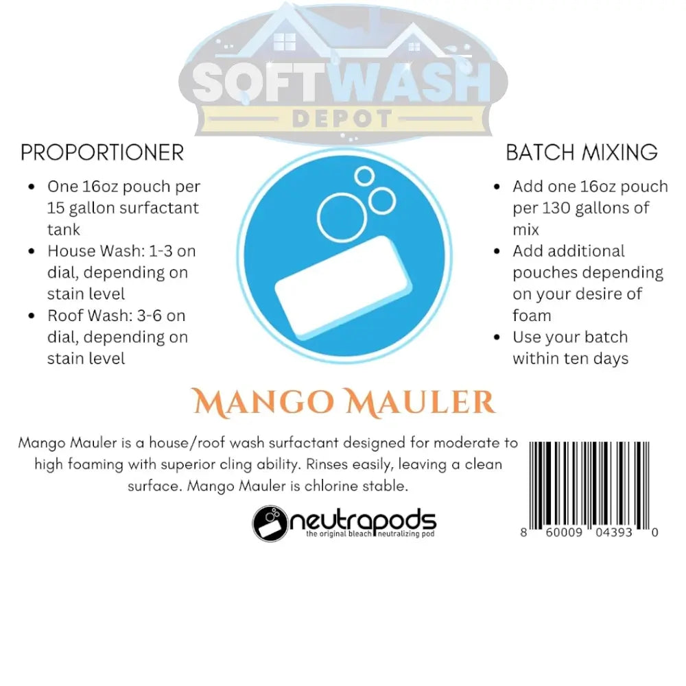 Mango Mauler Neutrapods Soft Wash Surfactant 16oz & 80oz Pouches