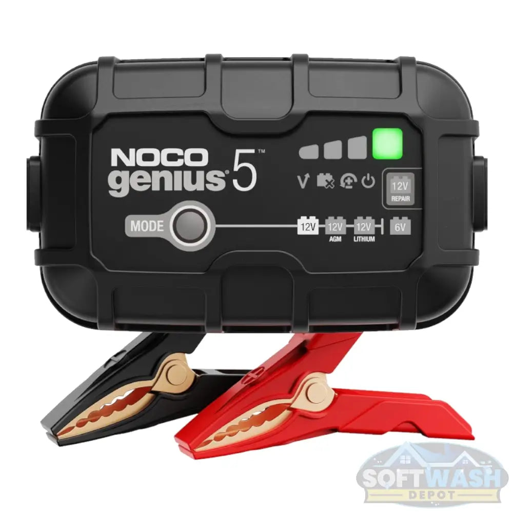 NOCO GENIUS5 5A smart battery charger for 6V and 12V lead-acid and lithium batteries. - Soft Wash Depot