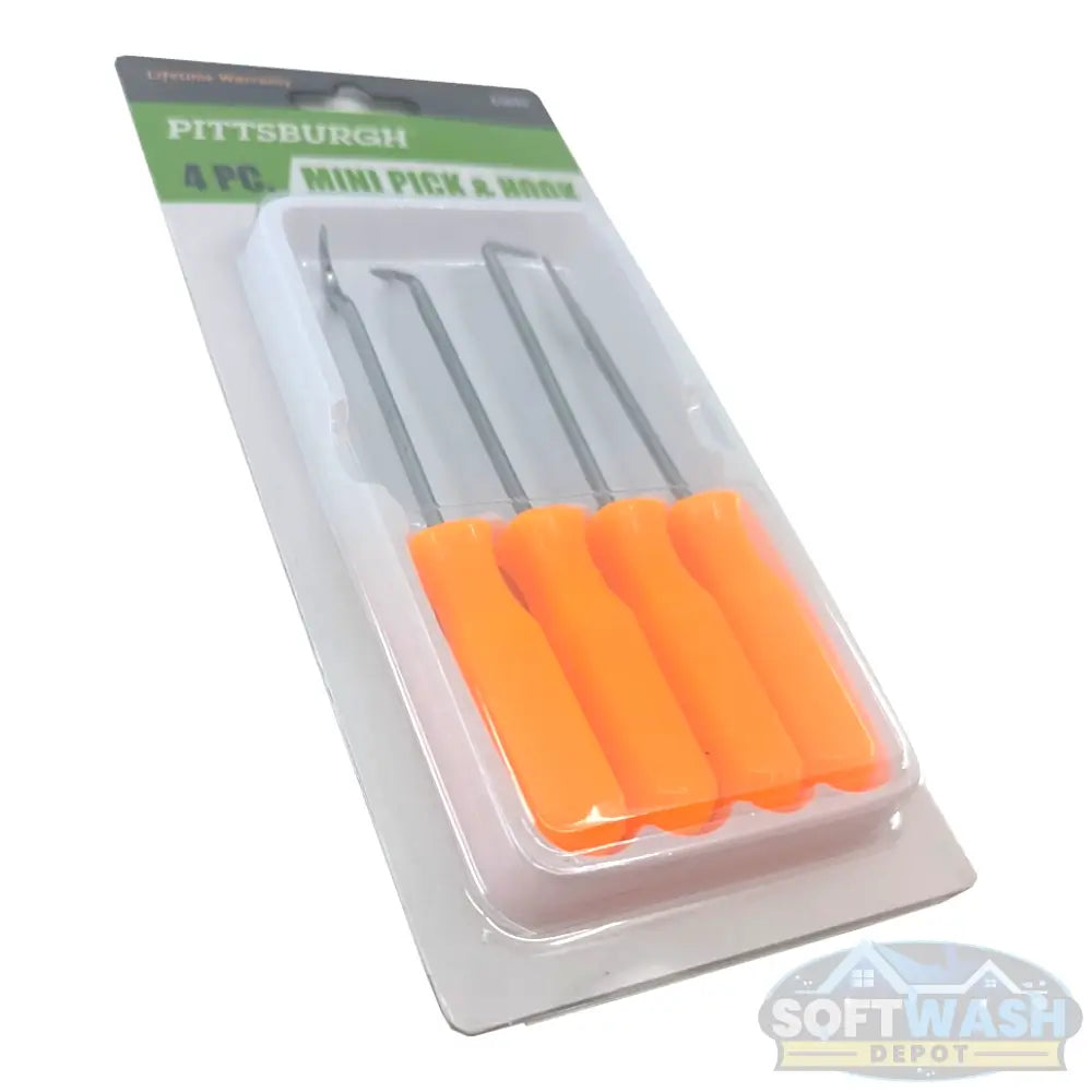 PITTSBURGH 4 pc mini pick and hook set with orange handles.