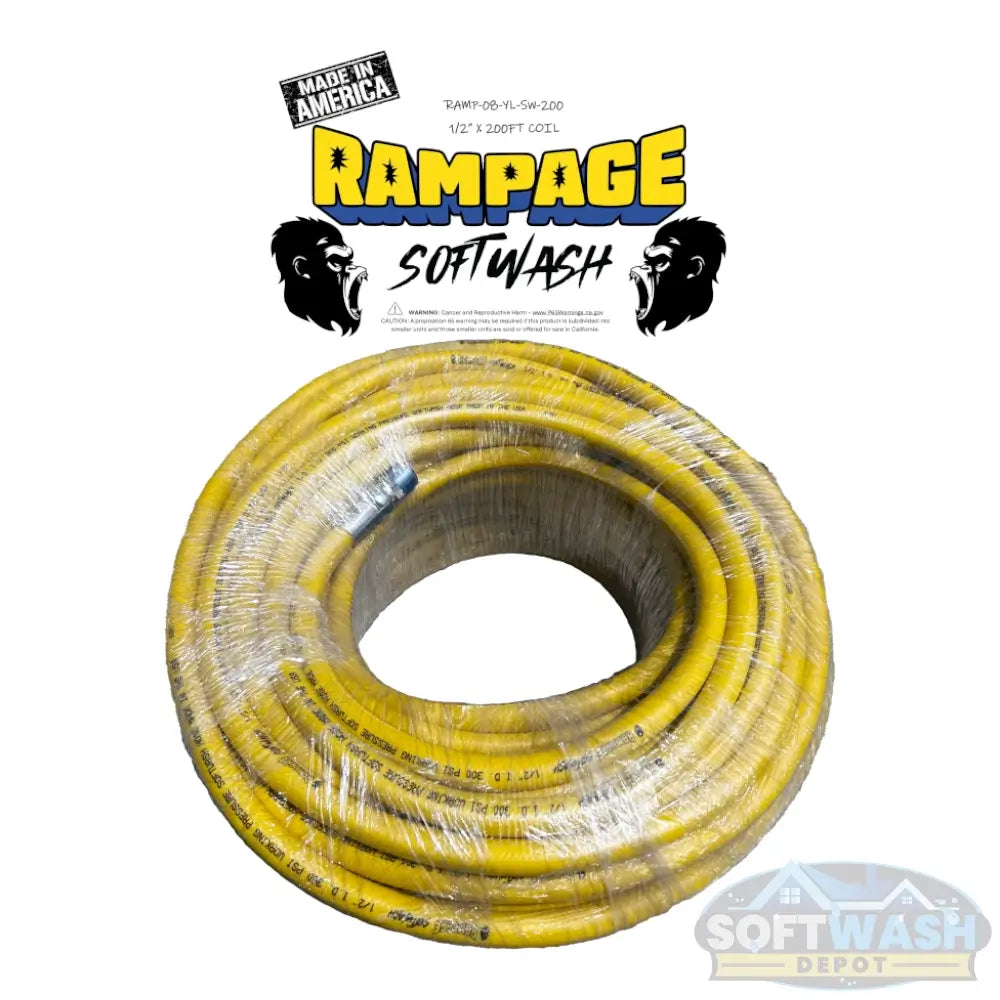 Rampage 1/2" 200' & 300' Softwash Hose - premium blue American-made soft wash hose with factory-crimped 1/2" NPT ends, designed for high-performance chemical and water applications. - Soft Wash Depot