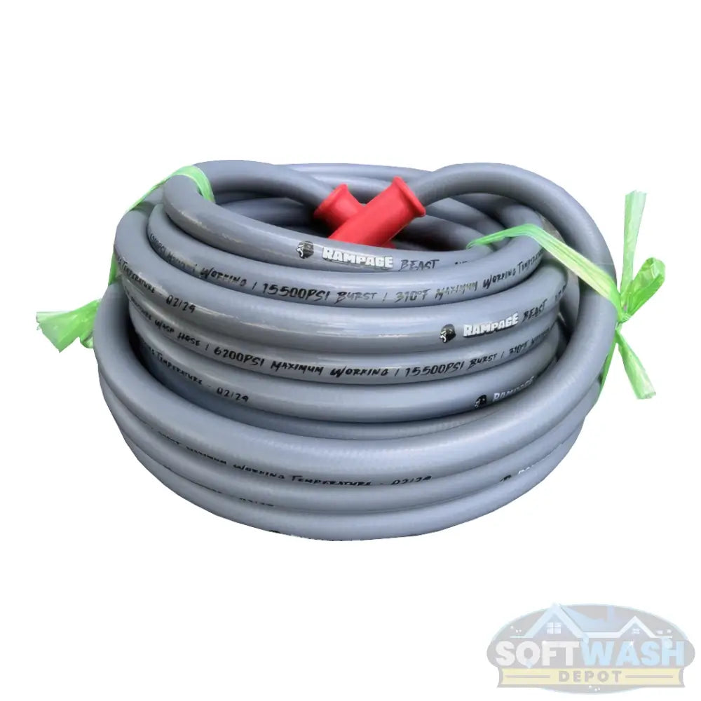 Rampage BEAST Smooth Gray 1/2" Double Wire Pressure Wash Hose - 6200 PSI heavy-duty industrial hose for professional pressure washers. - Soft Wash Depot