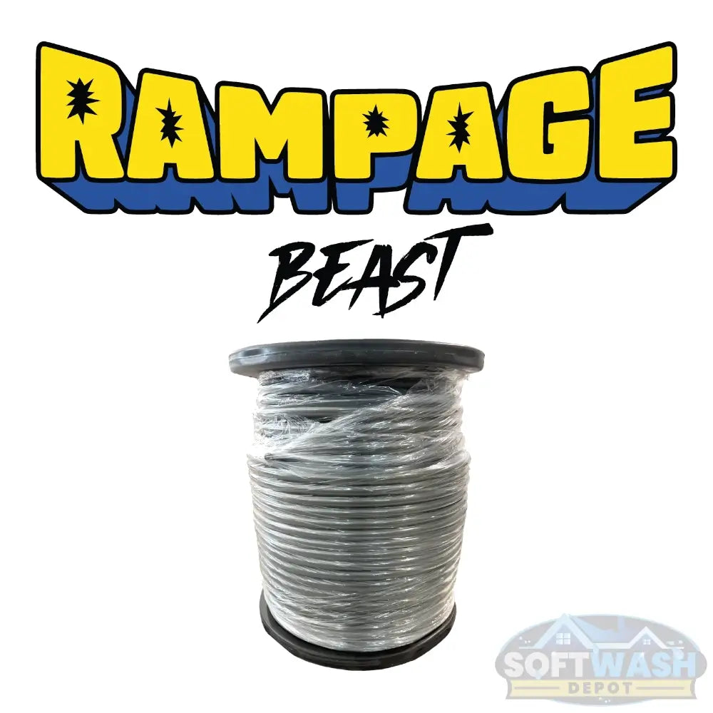 RAMPAGE BEAST smooth gray 1/2 inch double wire pressure wash hose rated 6200 PSI, 300 ft reel length, heavy-duty commercial pressure washer hose. - Soft Wash Depot