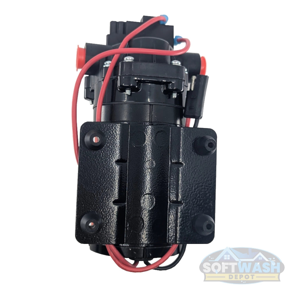 Remco 2.2 GPM 60 PSI 12V demand diaphragm pump with 3/8 inch FNPT ports, SAE 2-pin connector, sealed motor, and chemical-resistant construction for agricultural and industrial spraying applications. - Soft Wash Depot