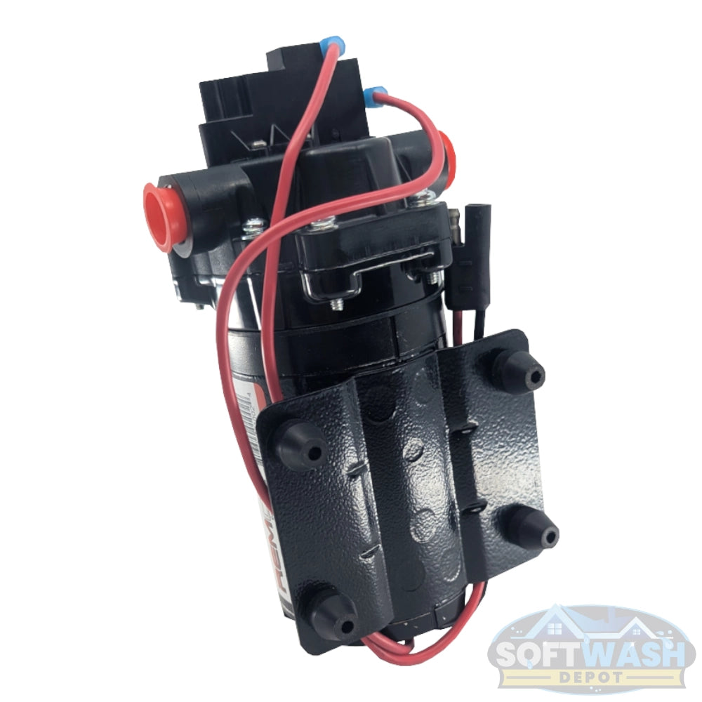 Remco 2.2 GPM 60 PSI 12V demand diaphragm pump with 3/8 inch FNPT ports, SAE 2-pin connector, sealed motor, and chemical-resistant construction for agricultural and industrial spraying applications. - Soft Wash Depot