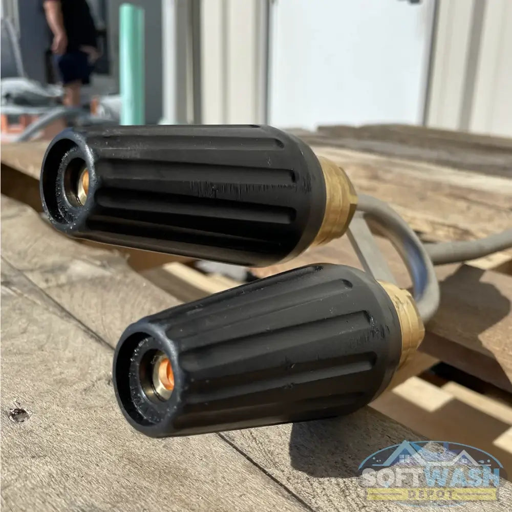 ST-357 Twin Turbo stainless steel lance with dual nozzles and ergonomic blue handle for boosted pressure washing performance. - Soft Wash Depot