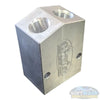SWD Aluminum 3/8" x 1/2" Twinning Block with dual 3/8-inch inlets and single 1/2-inch outlet for combining two pressure washers into one high-flow system. - Soft Wash Depot