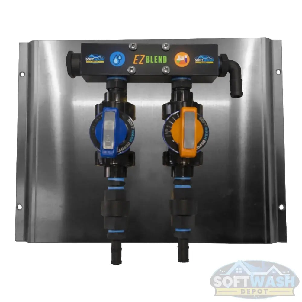 SWD EZ Blend Precision Flow Soft Wash Mixing Proportioner - 2-valve system for accurate chemical and water ratio control in soft washing setups, mounted on aluminum skid. - Soft Wash Depot