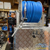 SWD Plug & Play 12V Soft Wash System with aluminum toolbox, stainless hose reel, blue soft wash hose, spray gun, EZ Blend proportioner, pump, valves, and fittings. - Soft Wash Depot