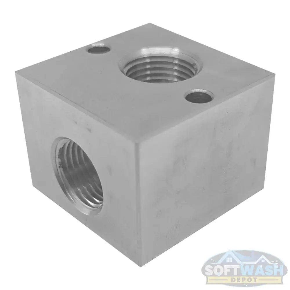 Solid aluminum unloader block 1/2" 90-degree port - Soft Wash Depot.