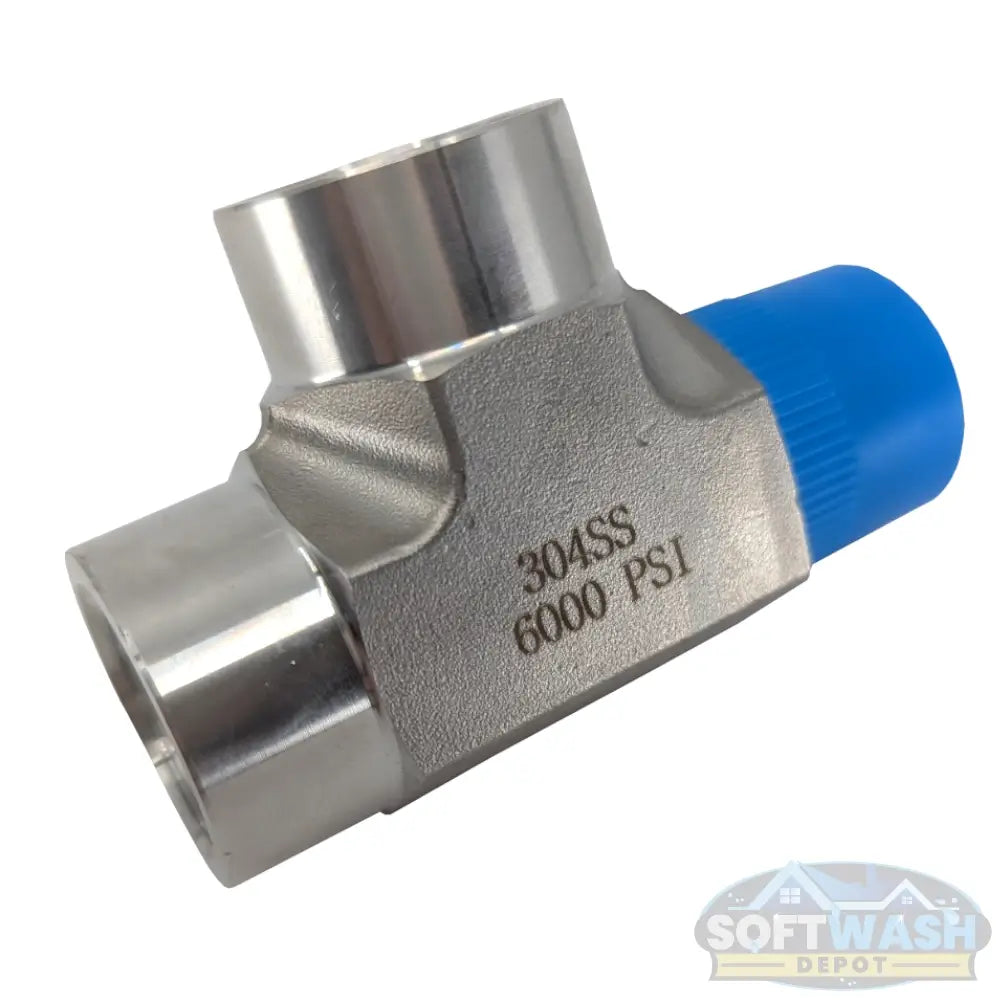Stainless steel pipe fitting male run tee with 1/2-inch NPT male inlet and two 1/2-inch FPT female outlets, corrosion-resistant plumbing fitting for industrial and commercial applications. - Soft Wash Depot