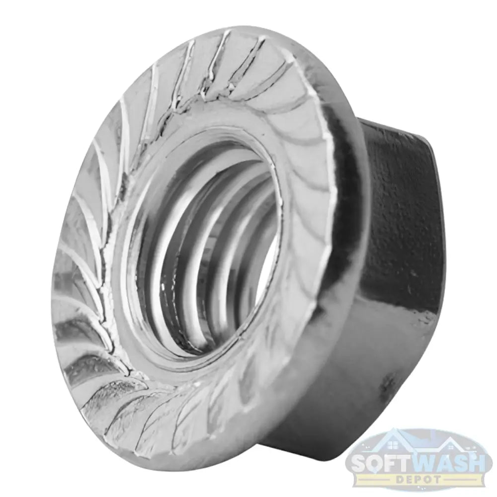 3/8-16 stainless steel serrated flange nut made from 18-8 stainless steel, corrosion resistant, vibration resistant fastening hardware. - Soft Wash Depot