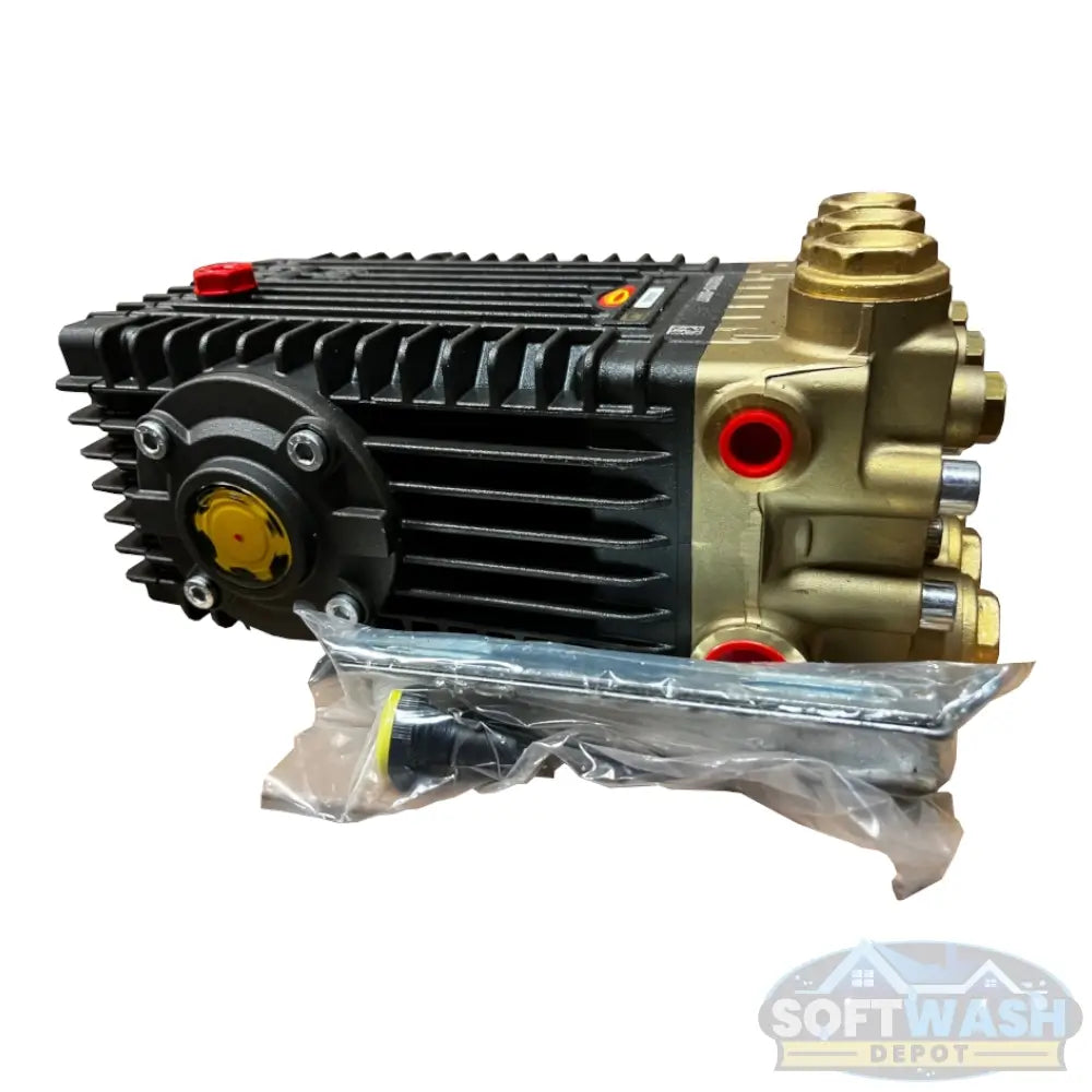 General Pump TSF2221 high-flow triplex plunger bare pump - 8 GPM industrial pressure washer pump with forged brass manifold and black crankcase. - Soft Wash Depot