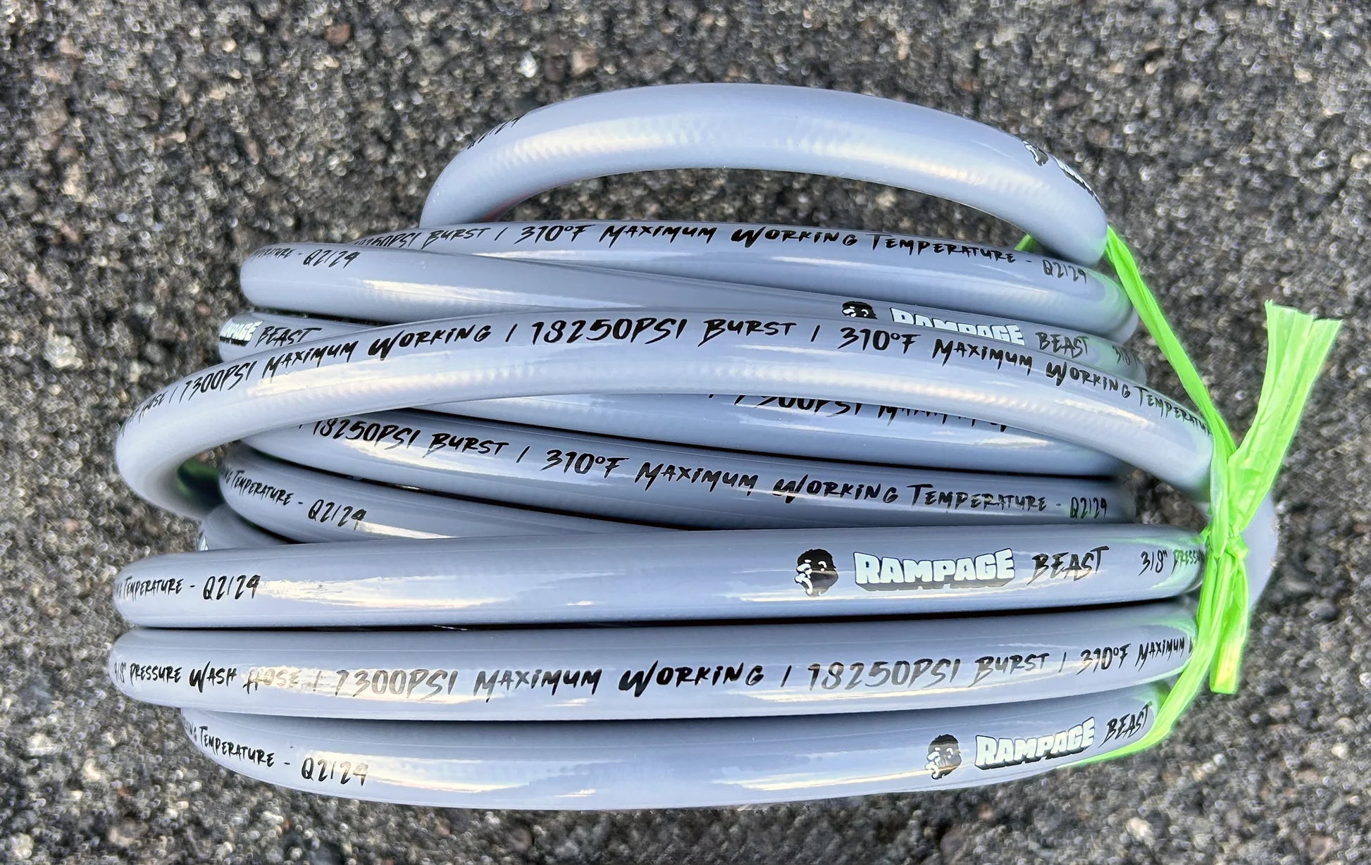 RAMPAGE BEAST 🦍 Smooth Gray 3/8" Double Wire 7300 PSI 310 Degree Pressure Wash Hose