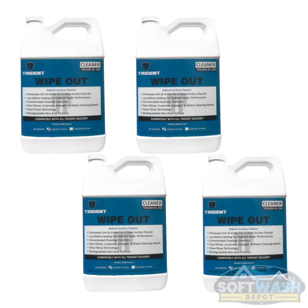Trident Wipe Out Cleaner - robust surface cleaner that removes dirt and grime for a clean finish before sealing - concentrated, biodegradable non-acid formula with clean rinse technology and adjustable dilution - compatible with all Trident sealers - 1-gallon container. - Soft Wash Depot