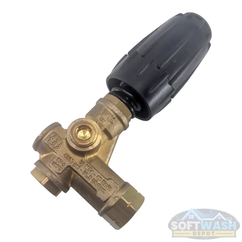 VRT3-310EZ Black Spring Unloader 4200 PSI Pressure Washer - adjustable brass pressure regulating valve with black spring cap for high-pressure washer systems. - Soft Wash Depot