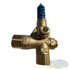ZH288 Blue Spring Unloader YUB brass pressure washer unloader valve with blue spring, showing IN and OUT directional ports. - Soft Wash Depot