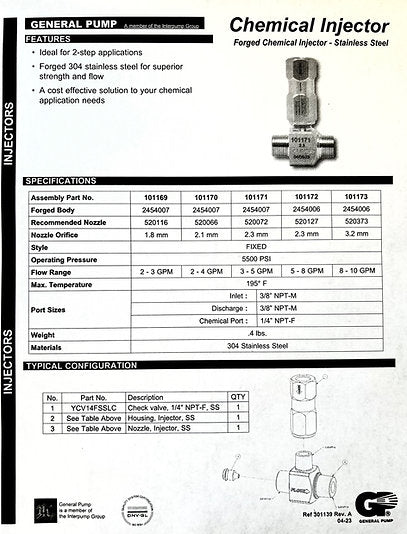 General Pump Forged Stainless Steel Injector with Check Valve