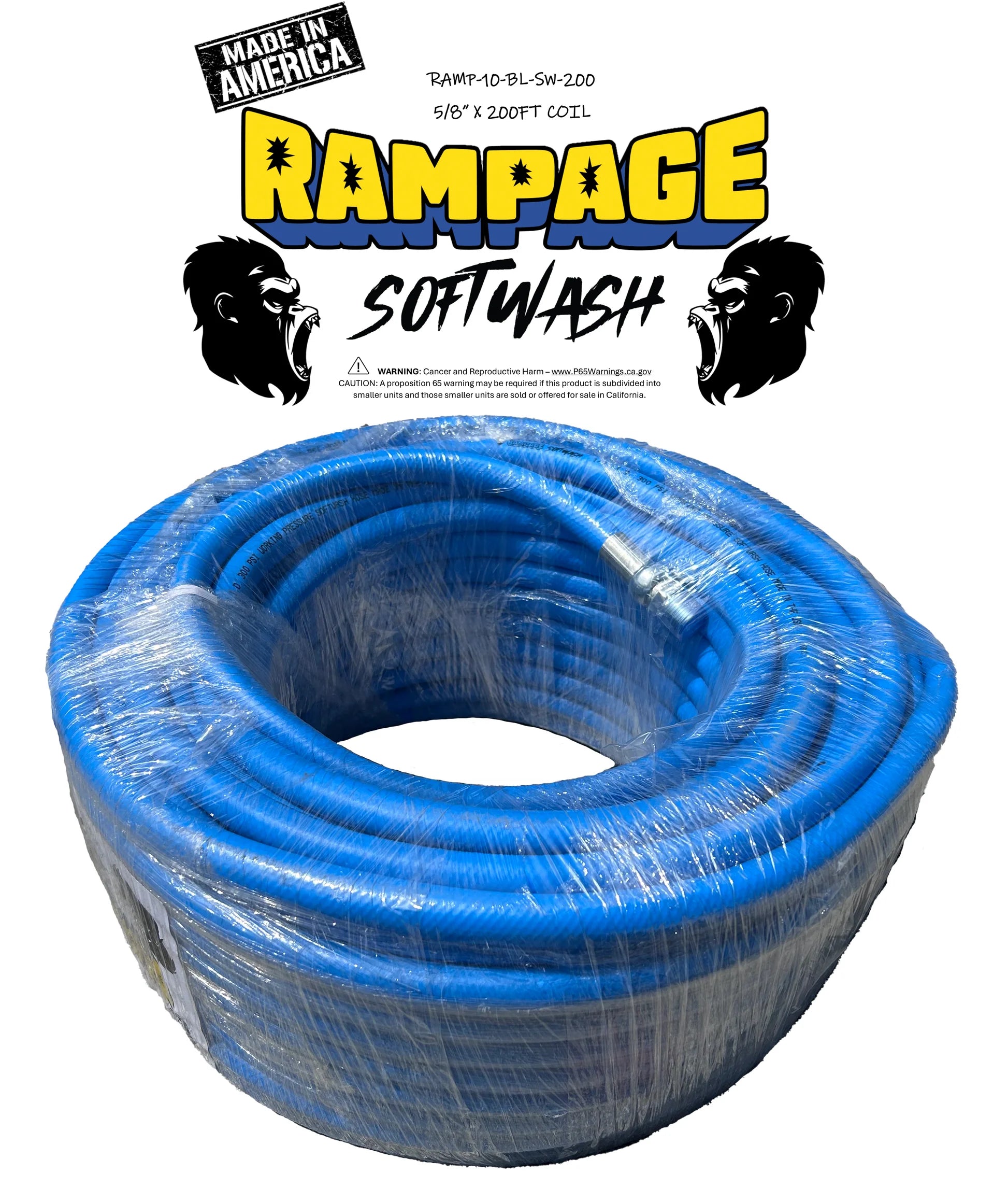 Rampage 5/8" 200' & 300' Softwash Hose w/ Crimped 1/2" NPT Ends