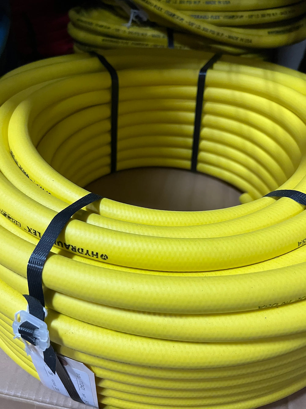 Yellow soft wash hose with 1/2" crimped ends. Great soft wash hose for soft wash rigs and soft wash skid.